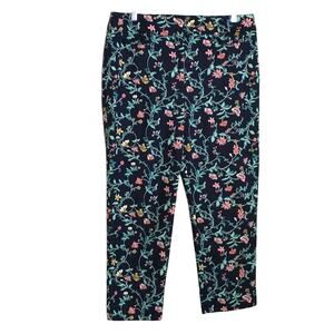LOFT Julie The Riviera Pant Women's Size 10 Navy Blue Floral Cropped Slim Capri